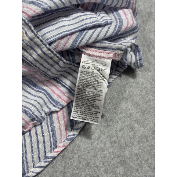 Gap Blue Pink Boyfriend Shirt Striped Linen Women Relaxed Coastal Button Up Sz M - Picture 6 of 9